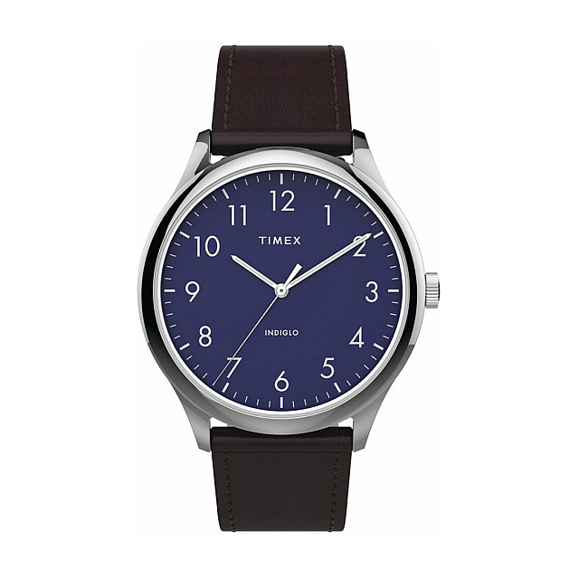 Modern Easy Reader 40mm Leather Strap - Silver + Bro...